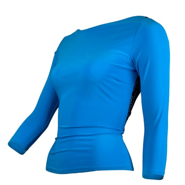 Blusa azul atada sin espalda de tela elástica MILONGA 04