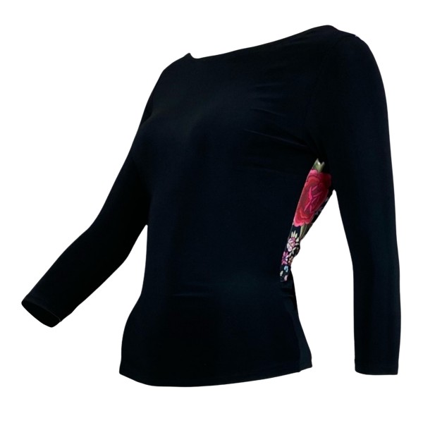 Blusa negra atada sin espalda de tela elástica MILONGA 01