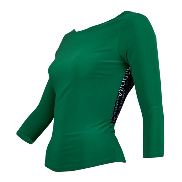 Blusa verde atada sin espalda de tela elástica MILONGA 05